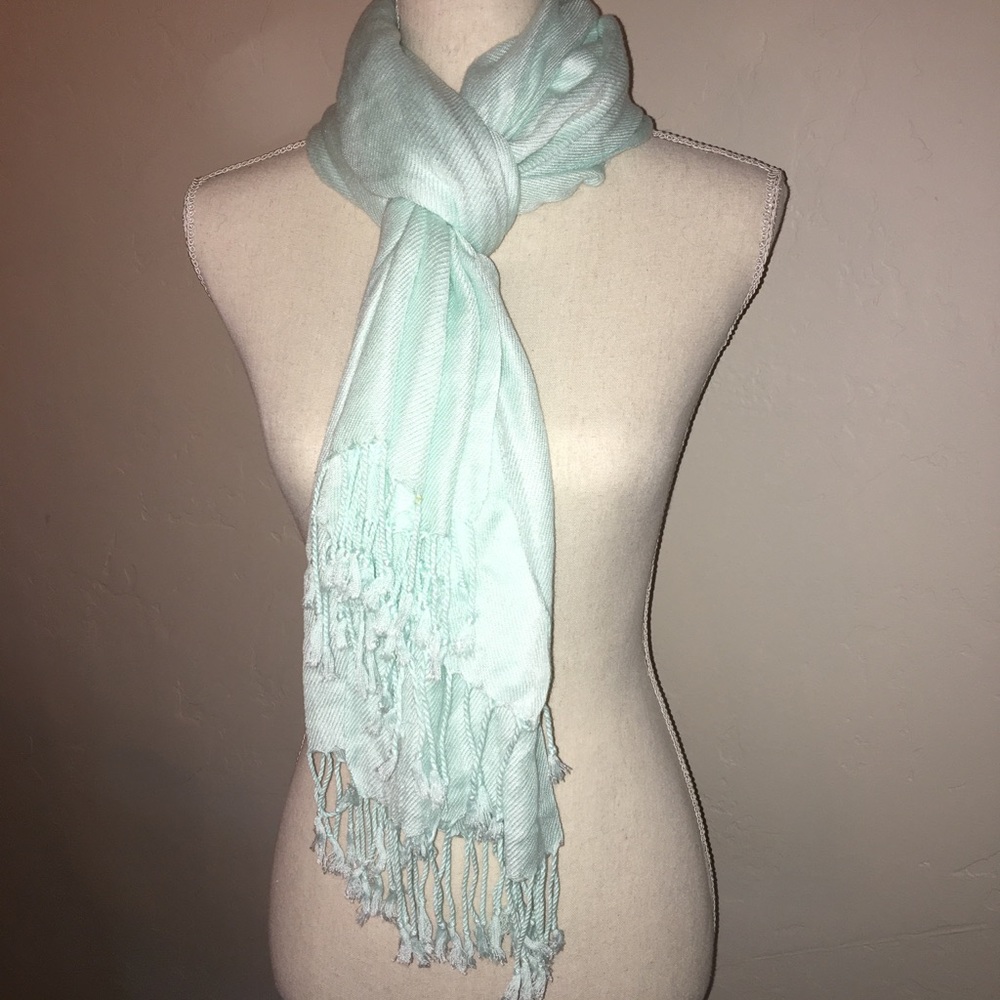 Unknown Brand Silky Blue Scarf With Tassels